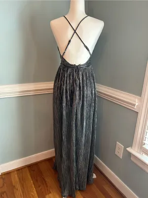 Plunging Metallic Charcoal Maxi Dress with Waistband small thumbnail 2