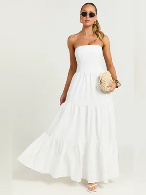 SHOWPO Trish Strapless Tiered Maxi Dress In White thumbnail 7