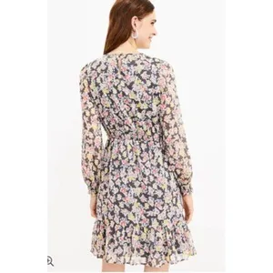 LOFT NWT Floral Print Long Sleeve Ruffle‎ Hem Dress Large Tall thumbnail 2