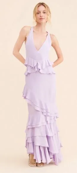 La Femme New Sz Xs 0/3 Ruffle Maxi long Dress Let Me Be forever that girl purple thumbnail 1