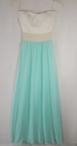 Wild Daisy Women's Strapless Maxi Dress Jr Small Mint Green White Crochet Waist thumbnail 1
