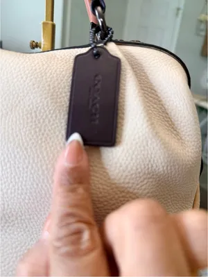 Coach Lane Cream Pebbled Leather Satchel with Coral Handles Snakeskin Detail thumbnail 6