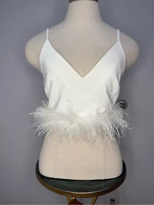 Nasty Gal White Feather-Trim V-Neck Camisole thumbnail 3