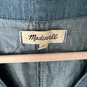 Madewell Blue Denim Jumpsuit Cotton Blend size‎ 0 Puff Sleeve Button Front thumbnail 8