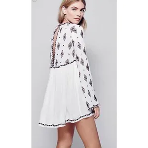 Free People Embroidered Diamond Top Mini Dress Cream Burgundy size S thumbnail 6