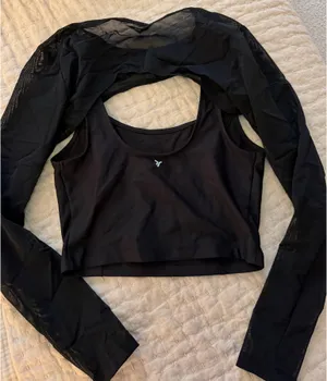 Old Navy Active Black active tank with mesh longsleeve thumbnail 2