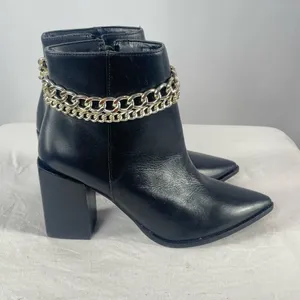 Steve Madden Perlina Bootie Leather Gold Chain‎ Boot in Black Size 8.5 thumbnail 7