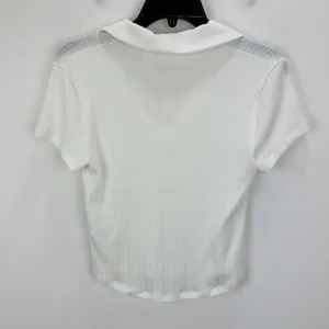 Madewell Ribbed V Neck Polo Tee Top Stretch Lyocell Lighthouse Ivory Slim S NWT thumbnail 8