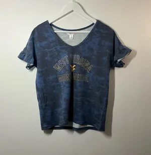 West Virginia Mountaineers Blue V-Neck Ruffle Sleeve Tee Size Small thumbnail 1