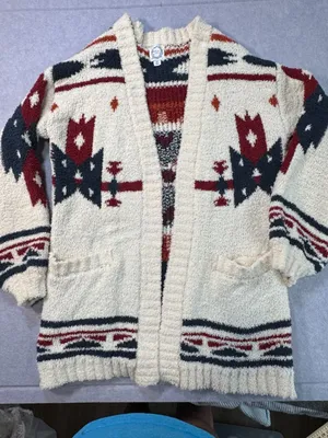 Blue Rain Aztec Southwestern Print Open Front Fuzzy Sherpa Cardigan Sweater thumbnail 1