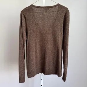 LOFT Brown Metallic Cardigan Sweater size Medium minimalist‎ quiet luxury thumbnail 6