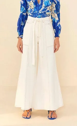 Farm Rio Belted Wide-Leg Twill Pants M thumbnail 1