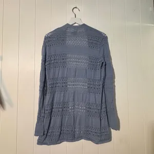 J Jill Open Front Cardigan Womens Medium Blue Open Knit 100% Mercerized Cotton thumbnail 3