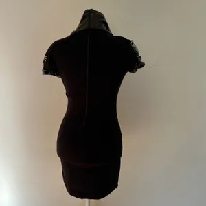 Womens Police Officer Costume Mini Dress Black Faux Leather Trim Small thumbnail 4