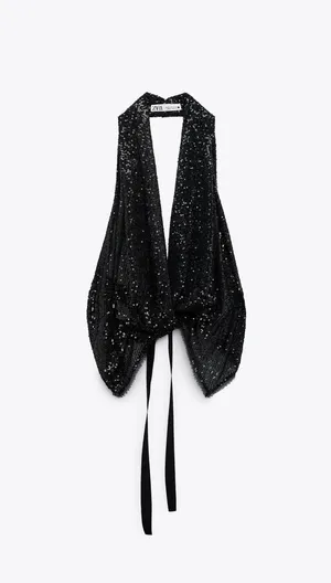 NWT  Black Sequin Halter Top. thumbnail 4