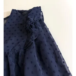 Sheer Navy Blue Dotted Tier Ruffle Dress Long‎ Sleeves Size L Romantic Whimsy thumbnail 9