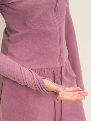 Dusty Mauve Plum Zip Up Top Wide Leg Pants Set Small thumbnail 4