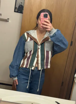 Multicolor denim jacket with hood Blue Size M thumbnail 1