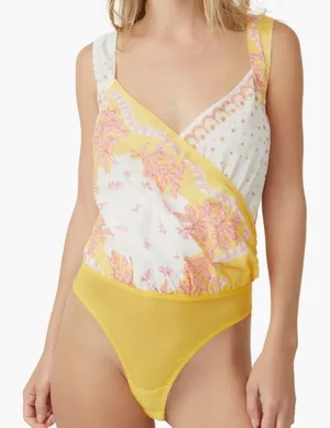 Free People Sweet Thing Mixed Print Cotton Bodysuit - Marigold Combo Size M thumbnail 1