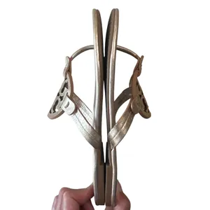 Tory Burch Miller Metallic Gold‎ Champagne Leather Sandals 8.5 Double T thumbnail 8