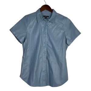 J.Crew Slim Fit ShortSleeve Faux Leather Shirt Snap Button Down 4 Dusty Sea Blue thumbnail 10