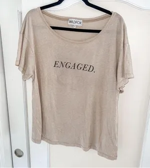 Wildfox Engaged Beige Swoop Neck T-Shirt Oversized thumbnail 1