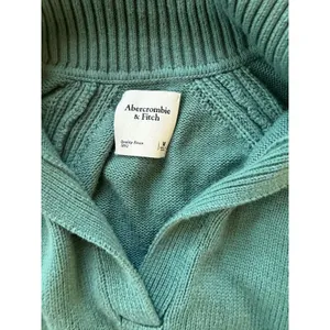 Abercrombie & Fitch Sage Green Chunky‎ Ribbed V-Neck Collared Sweater Womens M thumbnail 3