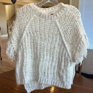 Crochet Sweater Beige Fringe One Size XS S M L thumbnail 8