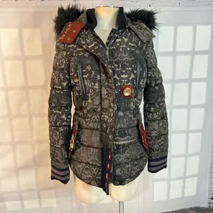 Desigual Badajoz lace print beaded embroidered puffer coat size 38 or US small thumbnail 4