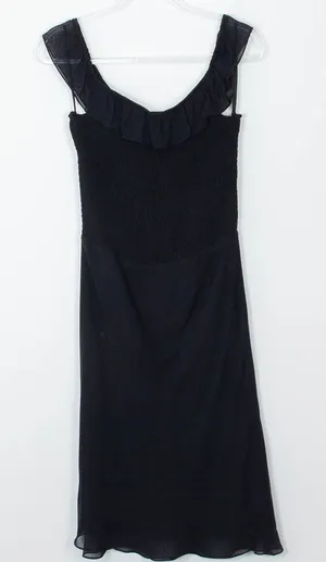 Ralph Ralph‎ Lauren Black Off Shoulder Smocked Midi Dress Womens Size Medium thumbnail 1