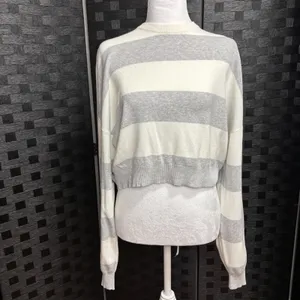 Garage Striped Cropped Sweater Women S Gray Neutral Soft Girl Preppy Sustainable thumbnail 2