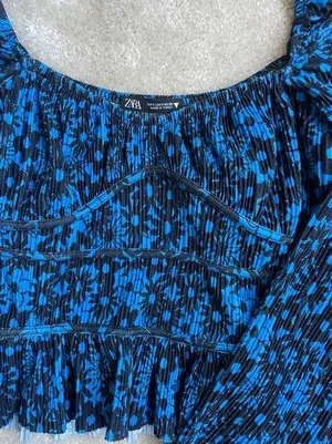 Cute Long Sleeve Top Blouse Blue Flowers thumbnail 3