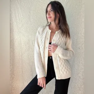 Vintage White Cable Knit Button Up Cardigan Sweater thumbnail 2