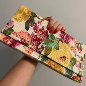 Victorian style Tapestry sequence floral clutch Pink thumbnail 5