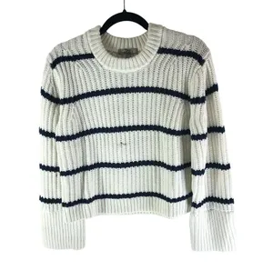 J Crew Heritage Cotton Fisherman Crewneck Sweater In Stripe Navy Blue White XS thumbnail 1