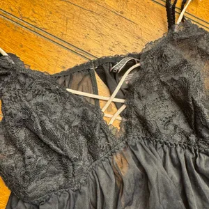Victoria's Secret‎ Black Lace Trim Babydoll Chemise Nightie Medium M thumbnail 2