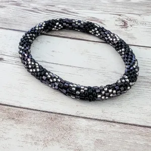 Vintage Bracelet Dark Purple, Black, Clear Beads thumbnail 3