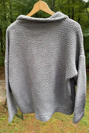 Aerie Grey Sherpa Half-Button Pullover Sweatshirt, Size L thumbnail 2