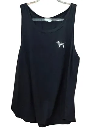 Pink Victoria's Secret Black Sequin Dog Logo Tank Size Large Casual Y2K thumbnail 1