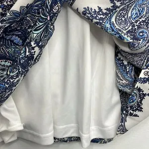 DR2 by Daniel Rainn Blue White Paisley Shift Dress Tassel Tie Neck Split MEDIUM thumbnail 12