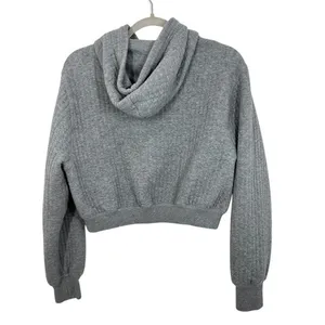 Aerie OFFLINE Quilted Cropped Hoodie Gray‎ Thumbhole Long Sleeve Size Small thumbnail 2
