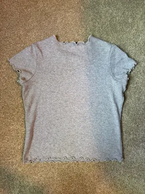 Brandy Melville Gray Short Sleeve Lettuce Hem Crop Top thumbnail 2