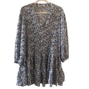 C Zara Claris Back & White V-Neck Long Sleeve Ruffle Women Mini Dress Size M thumbnail 6