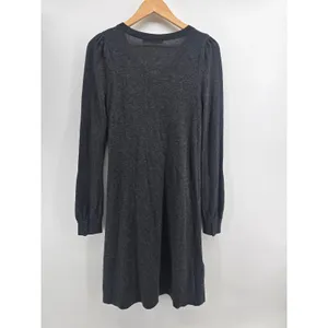 LOFT Sweater Dress Womens XS V-Neck Charcoal Gray Puff Sleeve EUC thumbnail 3