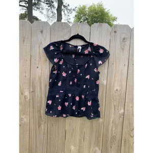 Abercrombie & Fitch Fluttery Floral Airy Short Sleeve Blouse Shirt Xs‎ Navy thumbnail 3