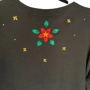 Bechamel Black Knit Button Christmas Cardigan Womens Small Poinsettia VTG FLAW‎ thumbnail 8
