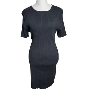 H&M Black Ribbed Knit Bodycon Dress Large NWT Minimalist LBD thumbnail 6