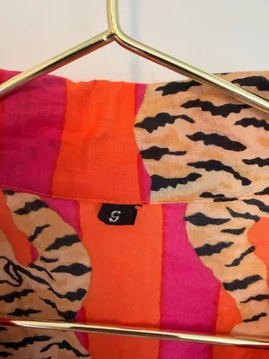 Cotton Long Pajama Set in Tibetan Tiger Pink & Orange thumbnail 8