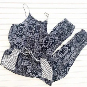 Loom & Thread Jumpsuit Large Paisley Patchwork Black White Boho Halter‎ Neck thumbnail 3