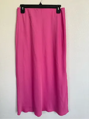 A New Day Pink Satin Midi Slip Skirt Side Slit Y2K Barbiecore Size S thumbnail 2